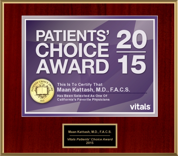 PATIENTS' CHOICE AWARD 2015: Awarded to Dr. Maan Kattash, M.D., Plastic Surgeon